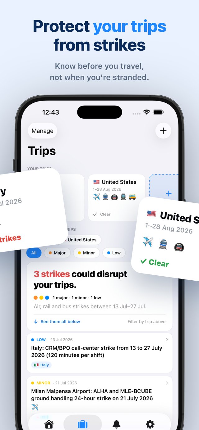 Strike Tracker — protect your trips from strikes