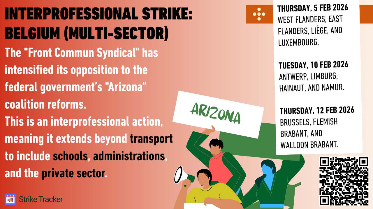 Interprofessional strike actions announced for 5, 10 and 12 February